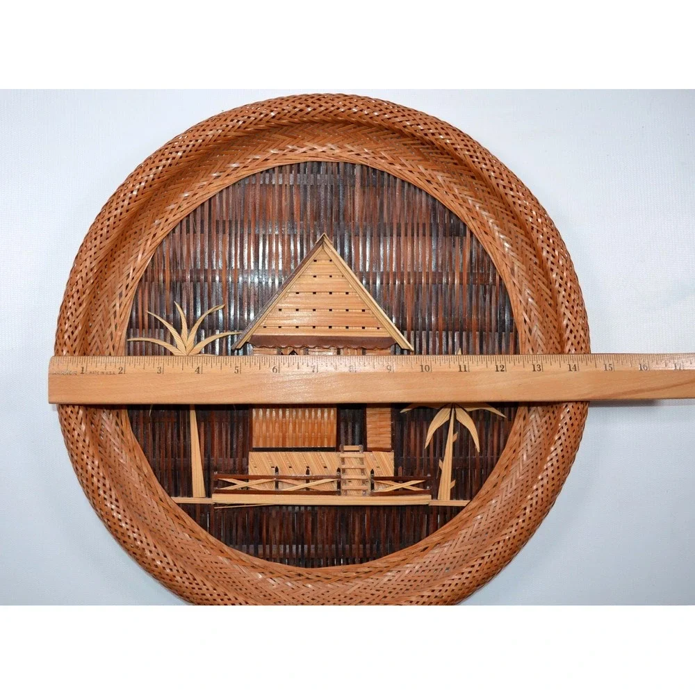 VTG Hand Woven Bamboo Wicker Philippines Round‎ Hanging Wall Home Decor Lot Of 3
